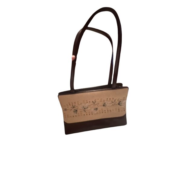 Kay Unger Vintage Womens Floral Canvas & Leather Shoulder Bag With Zipper Closur - Picture 2 of 5